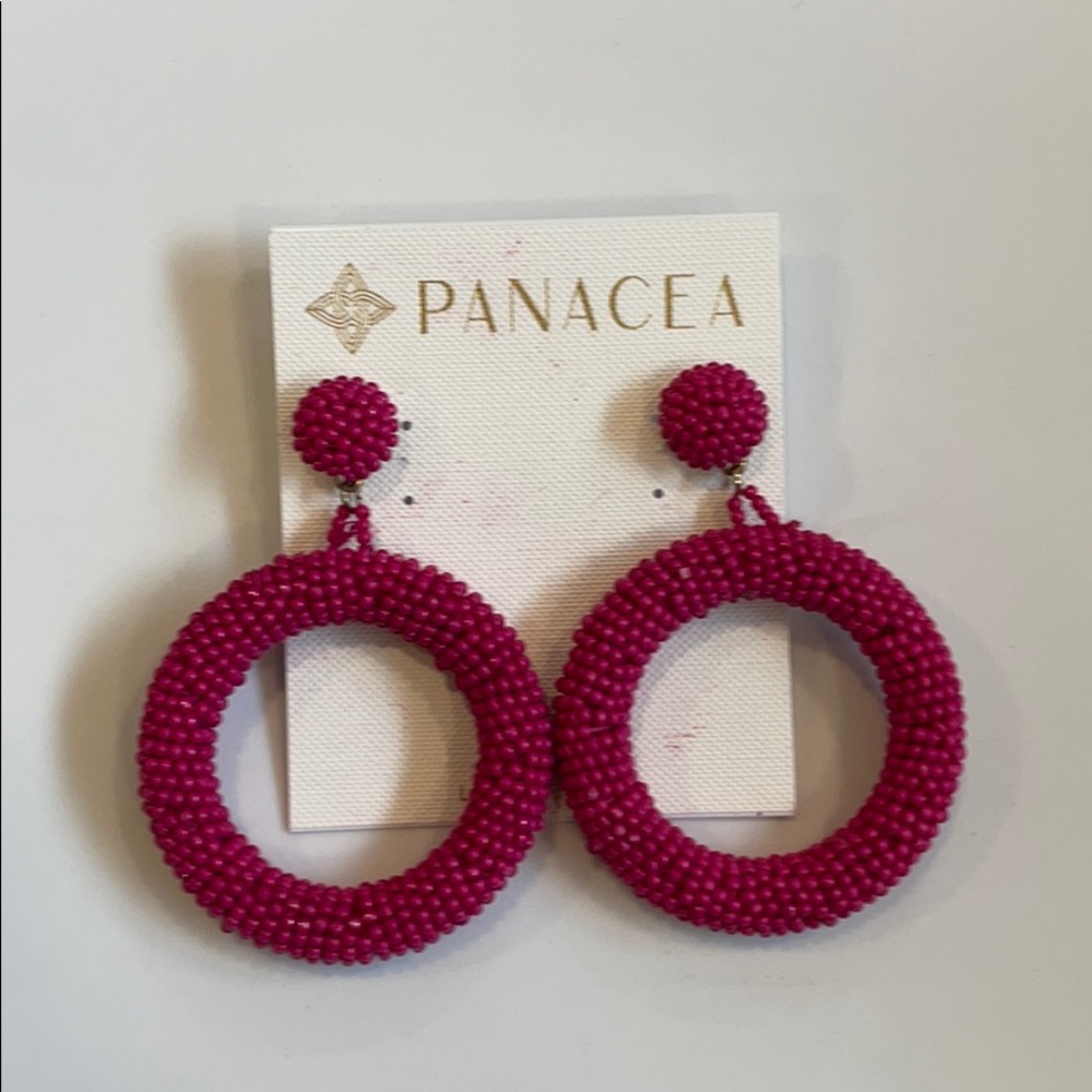 Fuschia Beaded Hoop Earrings